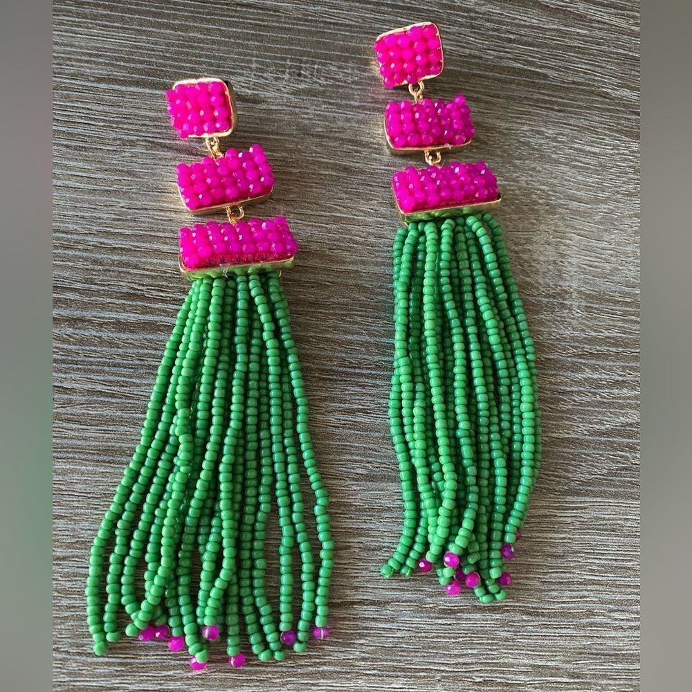 Zara Pink and Green Beaded Earrings